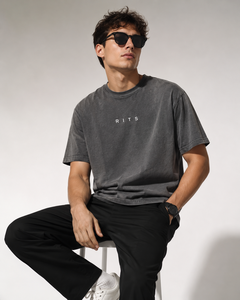 Camiseta de Manga Corta Negra para Hombre RITS, Cuello Redondo, Casual, Ecológica, Transpirable, Estilo Urbano, Algodón Jersey, con Letra Estampada en la Parte Delantera - Product Image 2