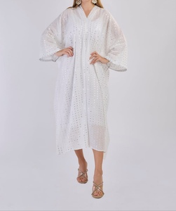 Wholesale Modest Dubai Beaded Sequined Long Sleeve Abaya Muslim Traditional Handmade Wedding Women Polyester Breathable V Neck - Product Image 1