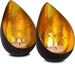 Modern decorative candle holder tabletop teardrop design black and gold <b>tealight</b> holder for home decor accent lighting stylish - Product Image 2