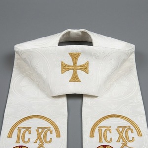 Étole de clergé blanche personnalisée brodée, sangle d'église en polyester, accessoire liturgique 100 % polyester, accessoire de vêtement liturgique - Product Image 4