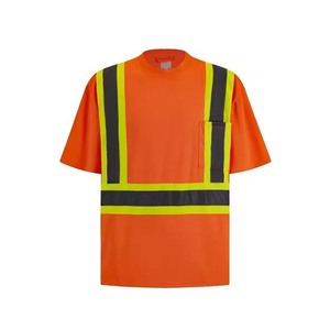 Camisa de Trabajo de Alta Visibilidad Color Naranja para Hombre, Estilo Chaleco de Poliéster con Franjas Reflectantes y Bolsillo en el Pecho - Product Image 1