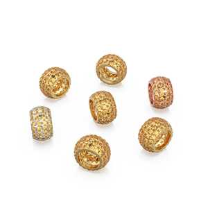 Rondelles grandes de oro macizo italiano de 14K con citrino, rondelle decorativa, citrino, charm realzador, citrino engastado en pavé, rondelle espaciadora texturizada - Product Image 3
