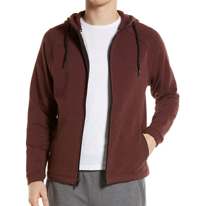 Sweat-shirt à capuche zippé intégral pour homme, couleur bordeaux, en molleton doux, avec fermeture éclair noire et cordons de serrage, vêtement décontracté pour l'automne - Product Image 3