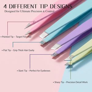 Ensemble de pinces à sourcils courbées en acier inoxydable sans soudure, étui en PU, pointes inclinées et pointues, pinces de précision durables pour une épilation classique - Product Image 1