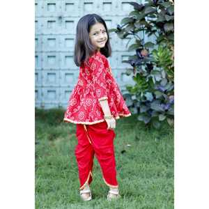 ชุดผ้าดอตีสีแดงลายแบนฮานีสำหรับเทศกาลดิวาลี - Product Image 3