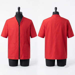 Chaqueta de Barbero Blackhardson de Polialgodón Premium de 180 GSM, Roja, Manga Corta, Cierre Completo, con Relieve, Transpirable, Unisex, OEM, ODM - Product Image 1