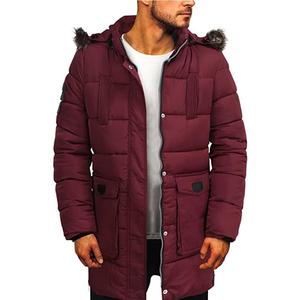 Men's Long <b>Hooded</b> Puffer <b>Jacket</b> With <b>Fur</b> Trim Windproof Winter Coat Solid Color Casual Thick Polyester Outerwear - Product Image 2