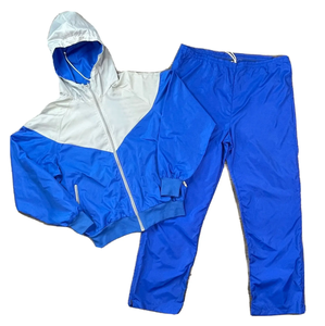 Survêtement unisexe bleu et blanc à blocs de couleur, manches longues, à capuche, fermeture éclair, style sportif, léger, en polyester, pour adulte, idéal pour le printemps - Product Image 1