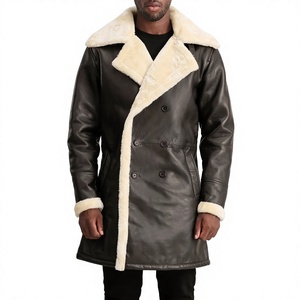 Manteau d'hiver long pour homme en cuir véritable, écologique, respirant, imperméable, col mandarin, double boutonnage, rembourré 320g, boutonné - Product Image 6