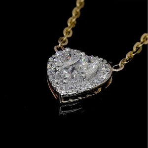 Trendy Heart Shape Lab Grown Diamond Halo Pendant Necklace with Link <b>Chain</b> for Women's Wedding Engagement in Yellow Gold - Product Image 2