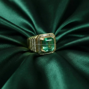 Men's Hip Hop Style <b>Emerald</b> Cut Cluster <b>Ring</b> Rhodium Plated Sterling <b>Silver</b> Prong Set for Wedding/Engagement/Anniversary Gifts - Product Image 3