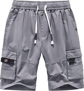Shorts cargo noirs pour hommes, taille élastique, taille mi-haute, style basketball, avec poches, en tissu polyester respirant, séchage rapide, motif uni - Product Image 5