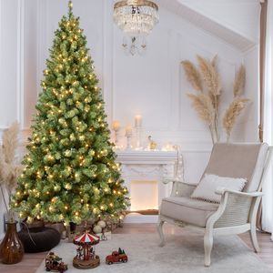Sapin de Noël artificiel pré-éclairé de 2,7 m avec 650 lumières blanc chaud, 1930 pointes en PVC, support métallique - Product Image 1