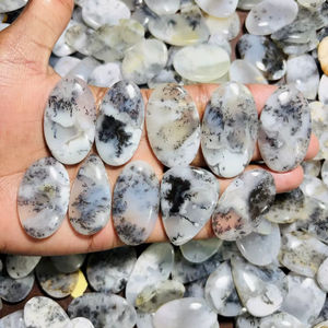 คาโบชองอะเกตเดนไดรติกคุณภาพสูง งานแฮนด์เมด ขัดเรียบทั้งสองด้าน อะเกตเดนไดรติกแบบเม็ดเดี่ยว สำหรับทำเครื่องประดับ - Product Image 1