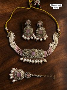 Conjunto de Gargantilla Étnica de Latón con Perlas de Imitación y Pendientes de Corazón Chapados en Oro, de Moda, para Boda de Mujer - Product Image 2