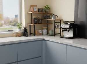 Modern Minimalist Wood Double Tier <b>Storage</b> <b>Rack</b> Standing <b>Kitchen</b> Countertop Organizer Durable Lacquer Finish Rectangle Shape - Product Image 2