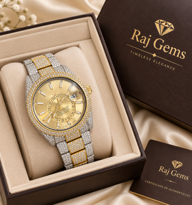 นาฬิกาควอตซ์หรูหราสำหรับผู้ชาย Raj Gems ตัวเรือนสแตนเลส หน้าปัดทรงกลม 41 มม. กระจกอะนาล็อก สายขนาด 18 มม. หลายเขตเวลา ตัวล็อคแบบพับ - Product Image 1