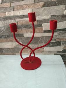 <b>Red</b> Velvet Triple Taper <b>Candle</b> Holder Candelabra-Luxurious Handmade Eco-Friendly Christmas Home Decor - Product Image 3