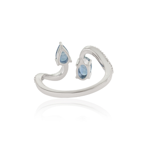 Anillo Toi et Moi Ondulado de Oro Blanco Sólido de 14K con Zafiro Azul y Diamantes, Novedad al por Mayor, Proveedor de Joyería Personalizada - Product Image 6