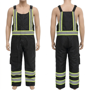 Mens 340 GSM Heavy Duty Polyester <b>Work</b> Bib <b>Pant</b> <b>Black</b> Neon Reflective Paneling Custom Logo Embroidery Print Winter Safety Wear - Product Image 1