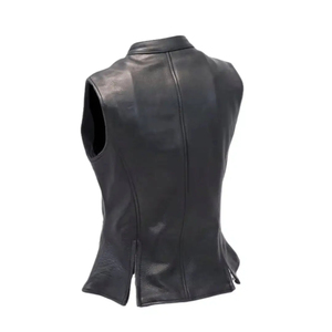 Chaleco de Motociclista para Mujer, de Cuero Genuino, Impermeable, Cortavientos, con Relleno de Algodón, Logotipo Bordado y Cuello Alto - Product Image 2
