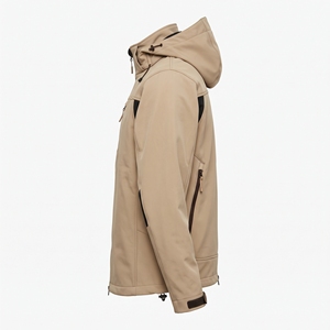 Chaqueta Softshell Color Caqui con Detalles Laterales, Resistente al Frío, Cuello Alto, Cierre Completo, Uniforme Utilitario, Ropa Deportiva para Actividades al Aire Libre - Product Image 4
