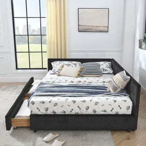 Cadre de lit capitonné Queen Size avec rangement, dossier et accoudoirs confortables, lit Queen Size rembourré avec revêtement durable - Product Image 6