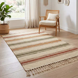 Tapis en chanvre tissé à la main texturé naturel de qualité supérieure avec franges pour chambre à coucher bio moderne et salon nordique - Product Image 6