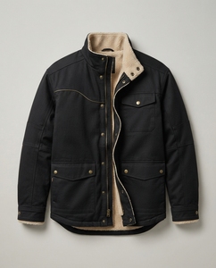 Premium Jet Black <b>Sherpa</b> <b>Lined</b> Cotton Hooded Windproof Casual Men Winter <b>Jacket</b> - Product Image 1