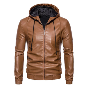 Autumn Winter <b>Thin</b> Leather Hooded <b>Jacket</b> <b>Men's</b> Trendy Casual Waterproof Zipper Closure Quick Dry Custom for <b>Men</b> - Product Image 1
