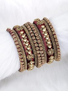 Gold Plated Handmade Faux Kundan Studded Silk Thread Ethnic Bangles Jewellery for Women Fashion Bangles For Girls Festive - Product Image 5