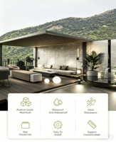 Pergola de luxe pour villa, motorisée, en aluminium à lames orientables, imperméable, pavillon métallique pour jardin avec éclairage LED