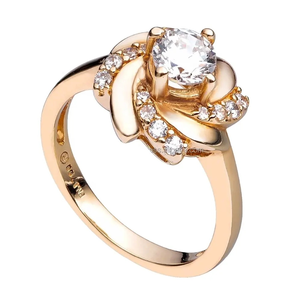 OEM ODM Set perhiasan wanita tren terbaru 18K cincin perhiasan emas Solid dan liontin dengan merek cz-pnj-Bunga bergaya Vietnam
