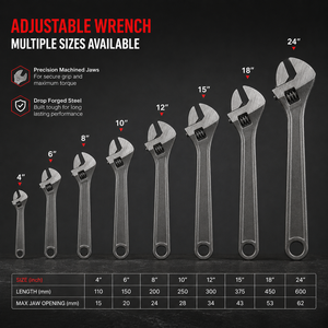 Heavy Duty Adjustable Wrench 4-24 Inch Carbon Steel <b>Spanner</b> Hand <b>Tool</b> for Industrial Plumbing Automotive Repair Construction - Product Image 2