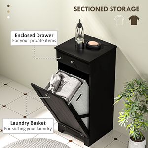 Mobiletto Portabiancheria Moderno ed Ecologico Nero con Cesto Ribaltabile e Cassetto per Uso Domestico e Bagno - Product Image 4
