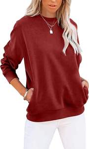 Women's Relaxed Fit Long Sleeve T-Shirt 2026 <b>Maroon</b> Burgundy Pullover with Pockets Casual Loose Fit Summer Autumn <b>Top</b> HD - Product Image 5