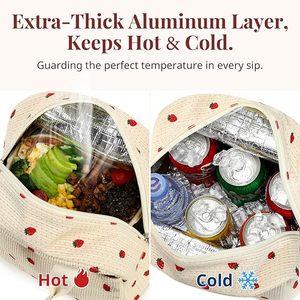 Sac à déjeuner isotherme bleu ciel pour femme, élégant sac fourre-tout en velours côtelé avec doublure en aluminium, glacière réutilisable grande capacité pour le travail - Product Image 5