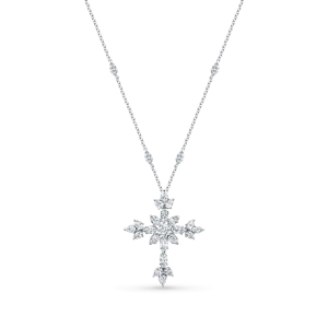 Collar con Colgante de Cruz de Diamantes de Lujo, Plata 925 con Baño de Rodio, Corte Brillante Redondo, Joyería de Boda para Mujer - Product Image 1