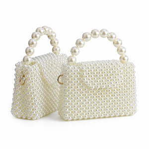 Bolso de Mano de Lujo Clásico Informal de Moda con Cuentas de Perlas Acrílicas para Mujer, Bolso de Hombro Hecho a Mano para Fiesta de Noche, Boda, Novia - Product Image 1