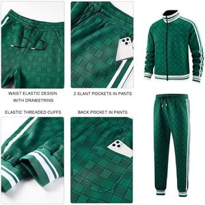 2026 Men Tracksuit Green Plaid Full <b>Zip</b> Stand Collar Side Pockets Polyester Sporty Autumn Style Regular Fit Adult Casual Wear - Product Image 6
