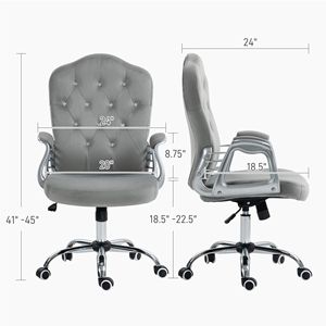 Sedia da Ufficio Girevole in Velluto Grigio Chiaro con Bottoni Trapuntati, Altezza Regolabile e Ruote Facili da Spostare - Product Image 3
