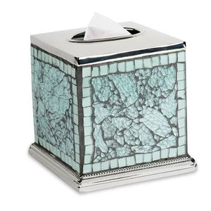 Boîte à mouchoirs décorative et distributeur de mouchoirs en papier avec poignées en acier inoxydable texturé martelé pour salon et salle de bain - Product Image 4