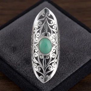 925 Silver Vintage Filigree Ring With Tibetan Turquoise Gemstone Shield Shape Bezel Setting Unisex Everyday Wear Jewelry - Product Image 3