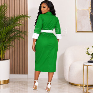 Robe chemise verte Cosh International Sorority Sisterhood avec poignets contrastants blancs et ceinture, longueur genou, ajustée, pour le bureau - Product Image 4