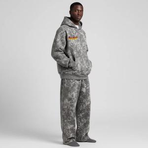Custom Men's 430gsm 100% Cotton Oversized Hoodie Sweatpants Set Boxy Vintage Acid Wash with 3D Pattern Rhinestone Tracksuit - Product Image 3