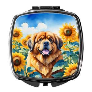 Tibetan Mastiff Sunflowers Compact Folding Handheld <b>Makeup</b> <b>Mirror</b> Portable <b>Travel</b> Decorative Gift for Women and Girls - Product Image 1