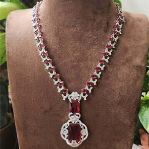 Nita Ambani Red Long Necklace Fine Jewelry Set - Product Image 2