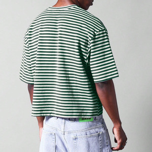 Men's Striped Casual <b>T</b>-<b>Shirt</b> Short Sleeve O-Neck Regular Fit Knitted Cotton Green <b>White</b> Patterned - Product Image 6