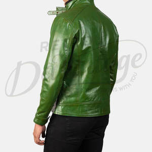 พรีเมี่ยม เมน เลิม กรีน เสื้อแจ็คเก็ตหนัง ปกแบบมีหัวเข็มขัดสไตล์เรโทร กระเป๋าหลายช่อง ทรงเข้ารูป หนังแท้ แฟชั่นลำลอง - Product Image 2