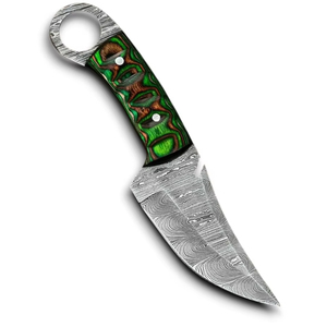 มีดเหล็กดามัสกัสแบบเต็มด้าม คุณภาพสูง ปลายใบมีดแบบคลิปพอยต์ มีรูสำหรับนิ้ว ทำด้วยมือ สำหรับล่าสัตว์ ตั้งแคมป์ พกพาอเนกประสงค์ OEM/ODM DIY-Pakka - Product Image 1